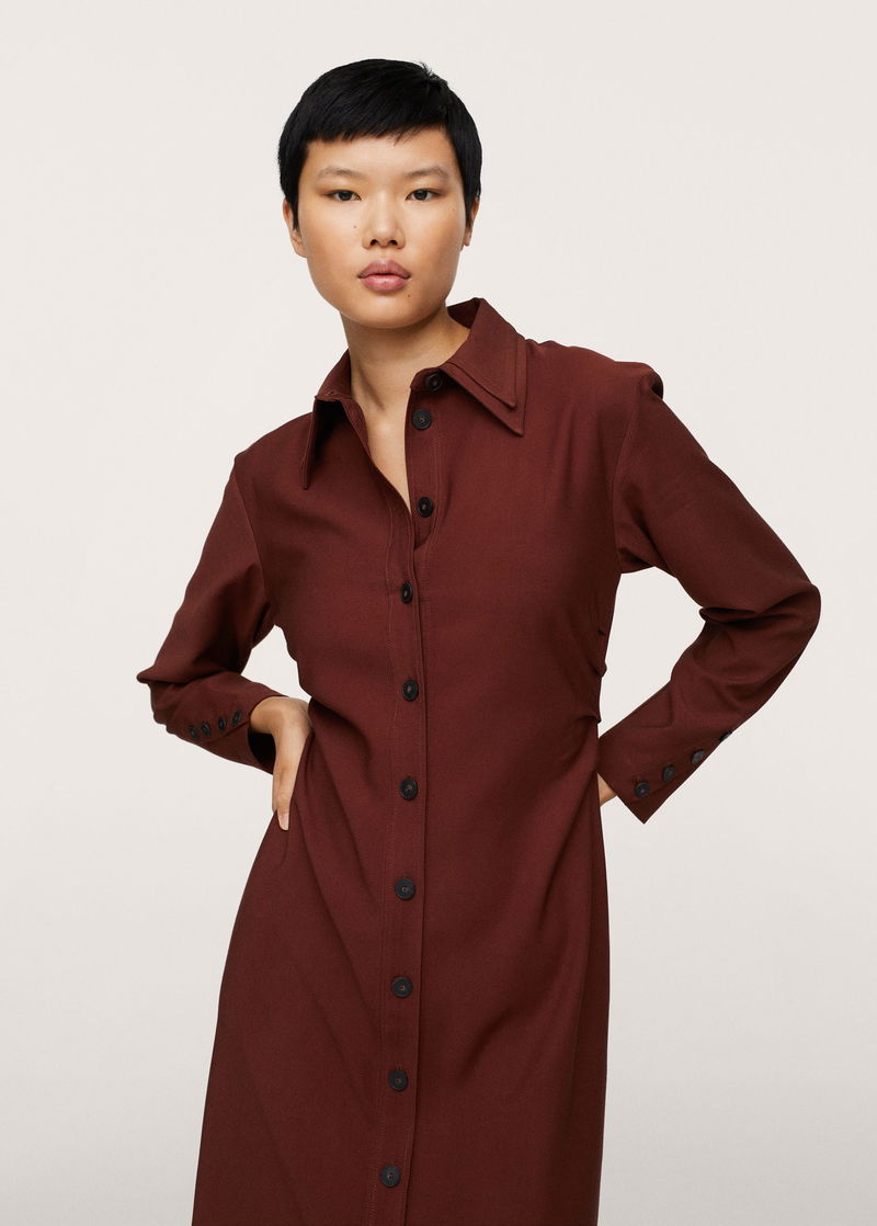 knee length dresses for ladies Burgundy Printed Brooklyn Midi Shirt Dress