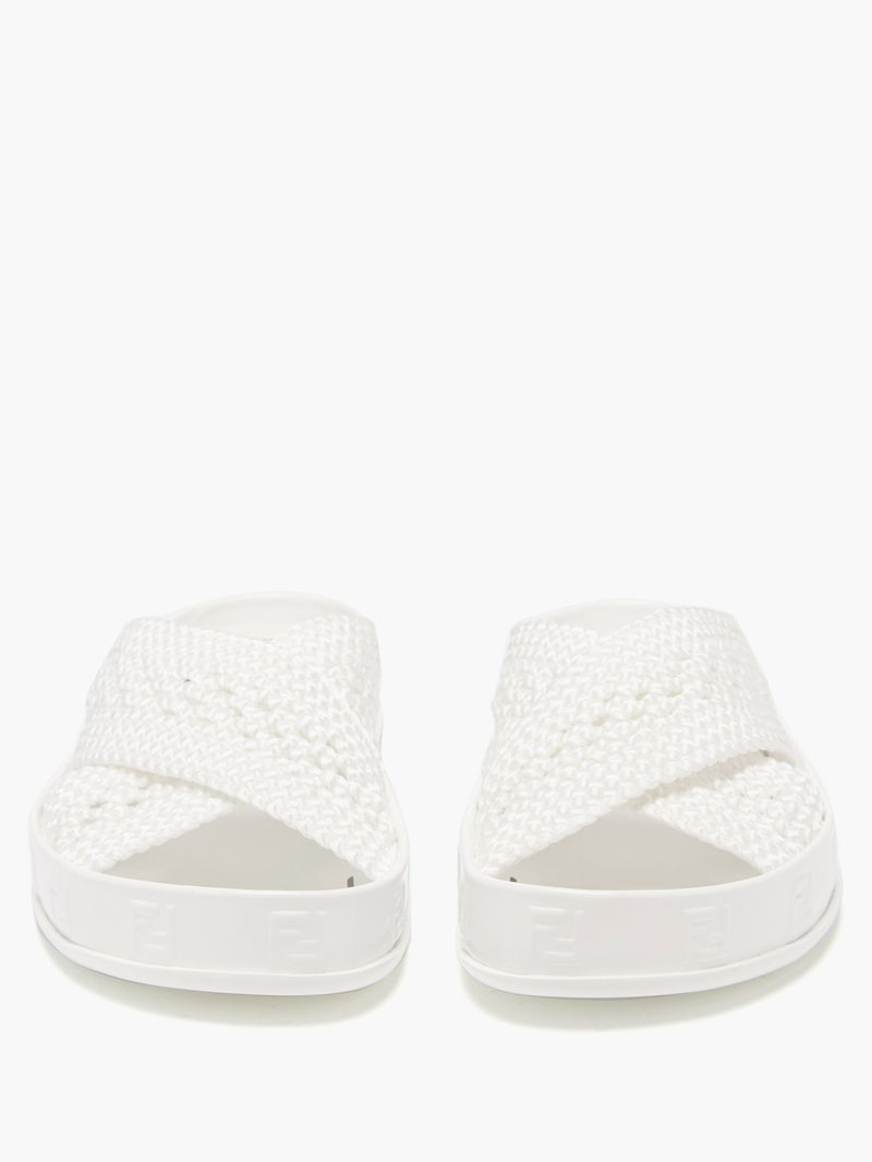 FENDI Reflections FF-Logo Faux-Raffia Slides endource