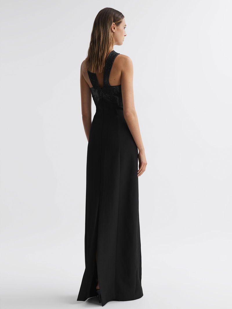 HALSTON Joyce Halter Neck Embellished Maxi Dress | endource