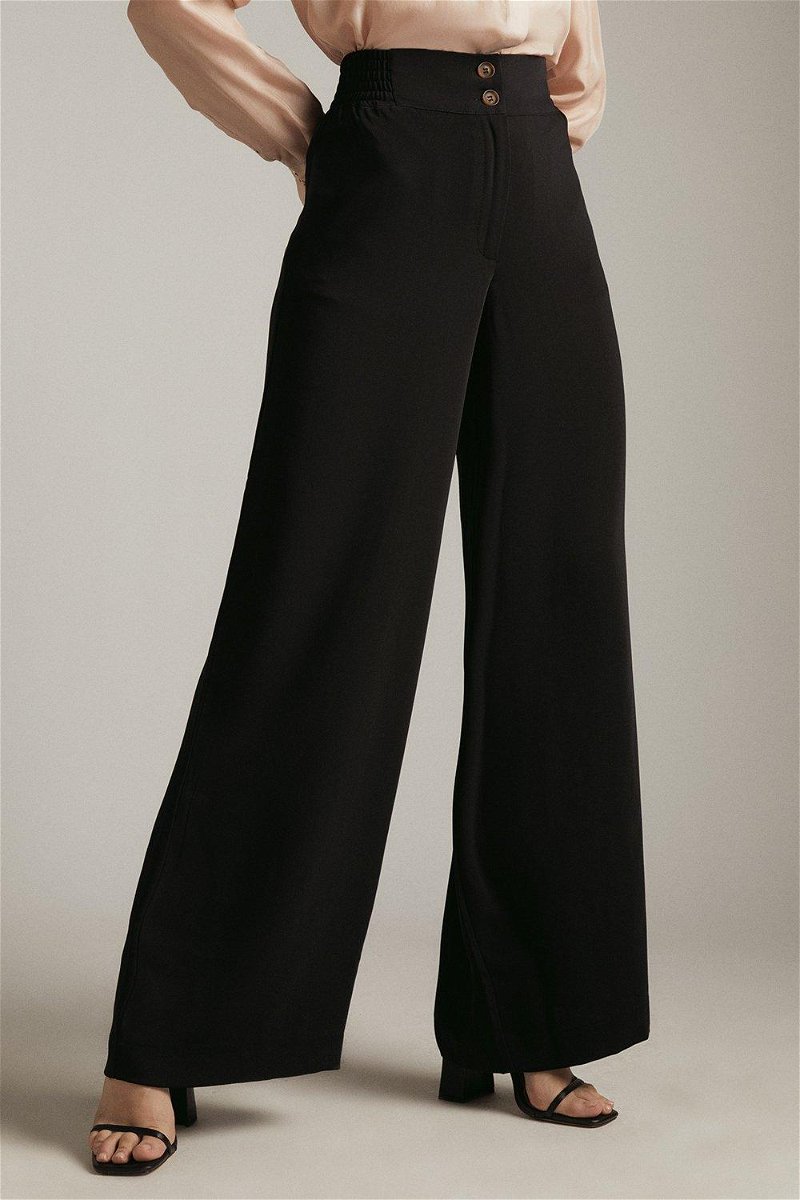 KAREN MILLEN Essential Tailored Wide Leg Woven Trousers in Black