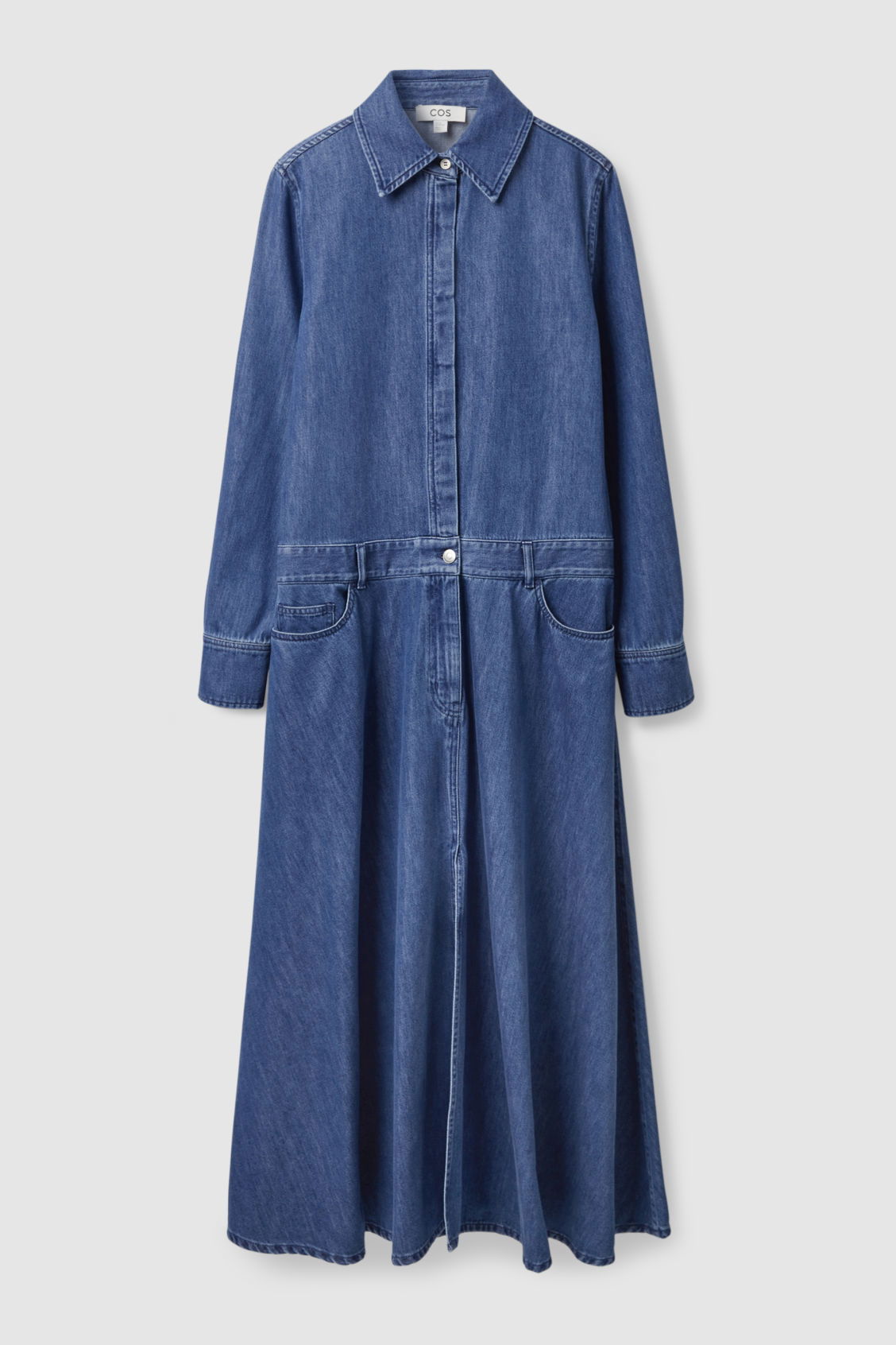 cos denim a line dress DENIM A-LINE MINI DRESS - BLUE