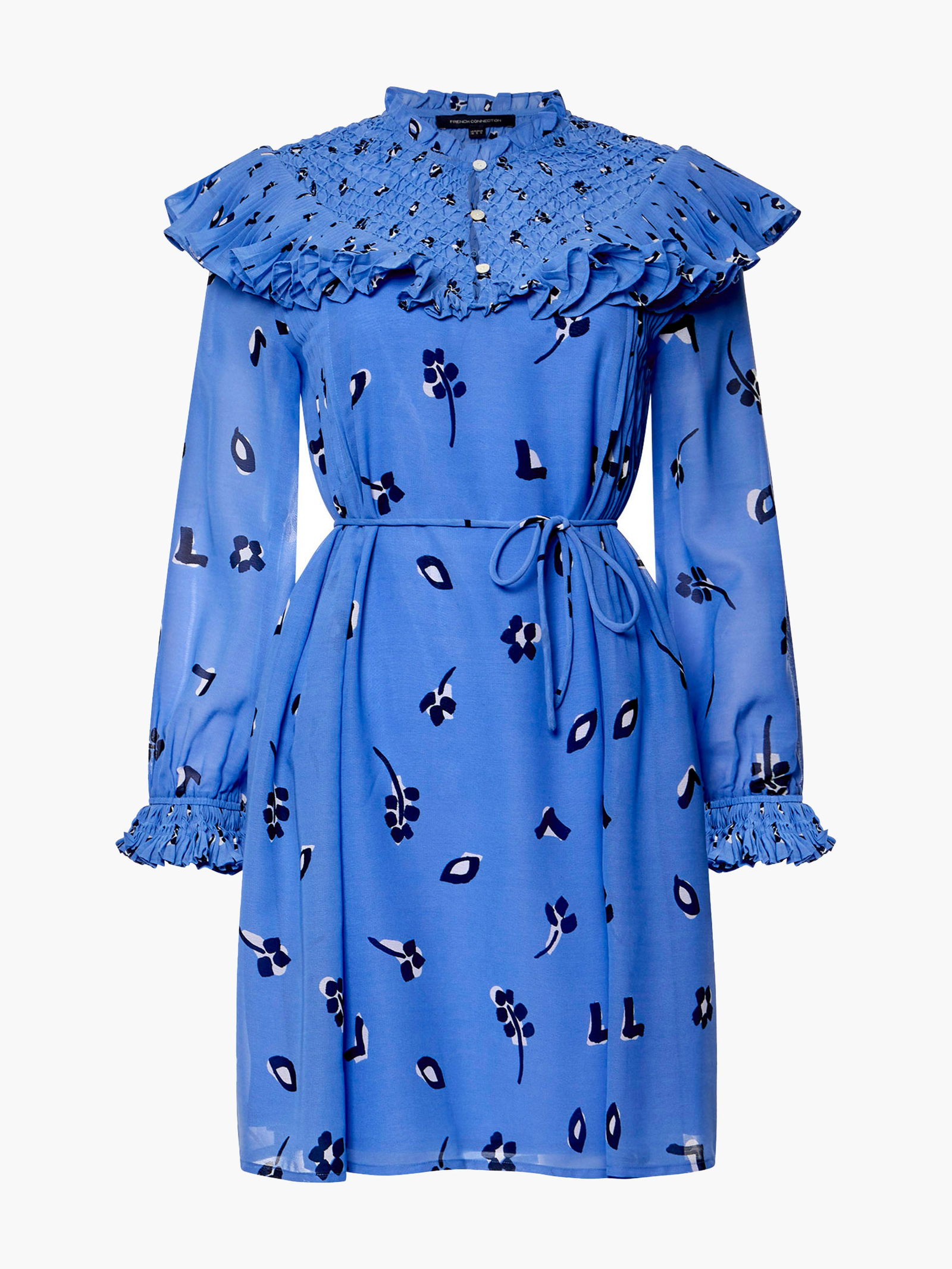 french connection blue ruffle dress French Connection Summer Chambray Shift Dress