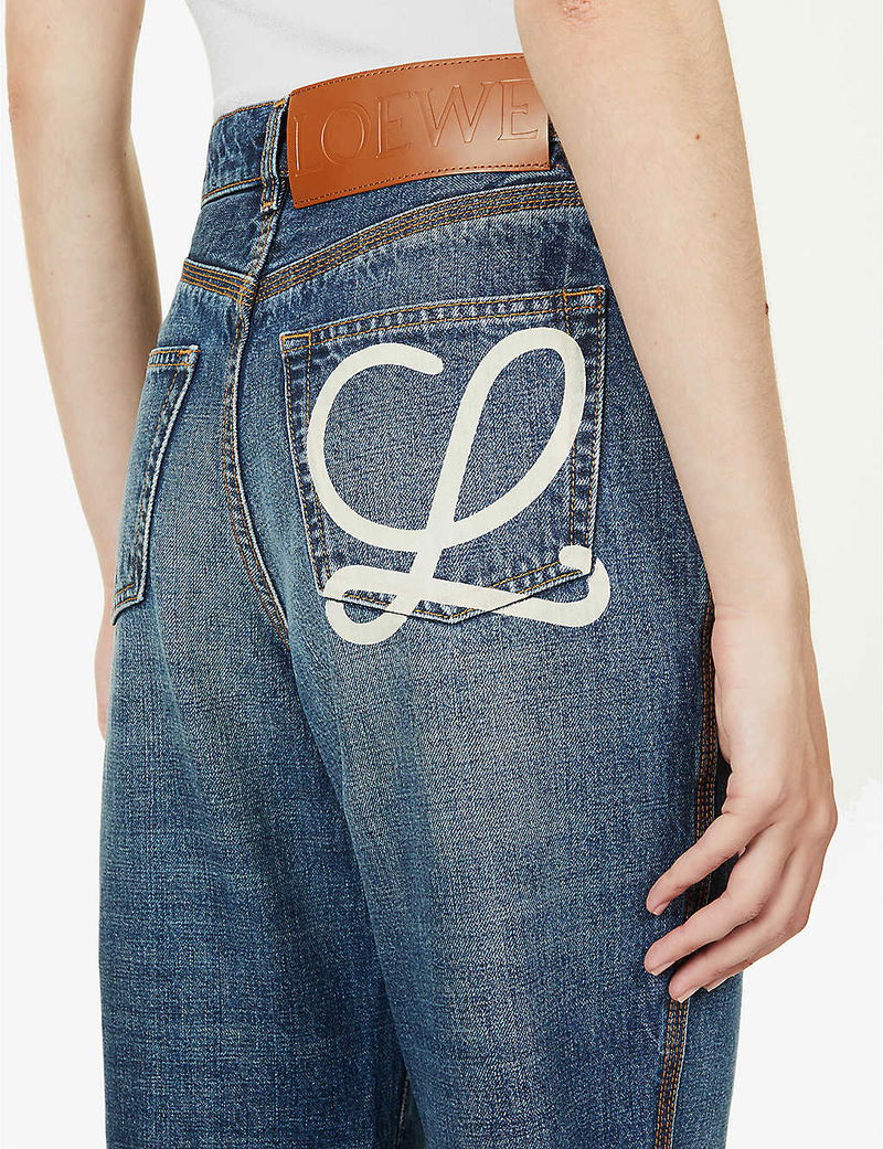 LOEWE Logo-Embroidered Mid-Rise Wide-Leg Jeans endource