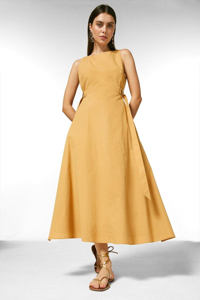 KAREN MILLEN Polished Cotton Cutout Back Midi Dress | endource