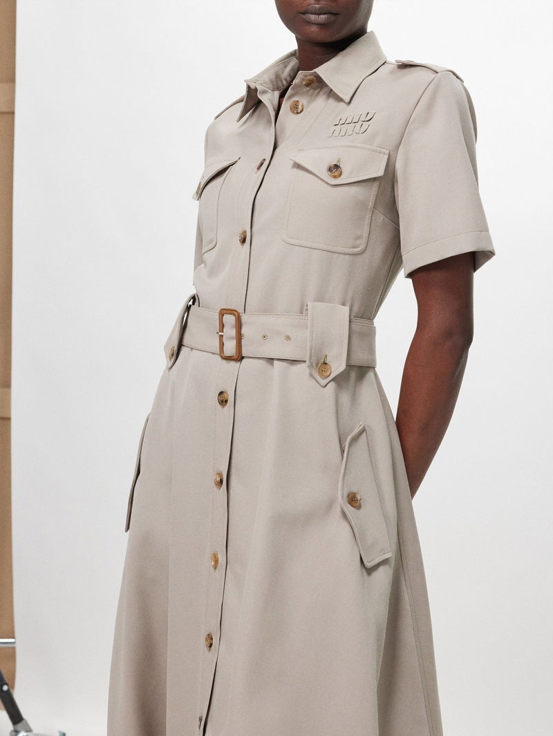 MIU MIU Belted Cotton-Gabardine Shirt Dress | endource
