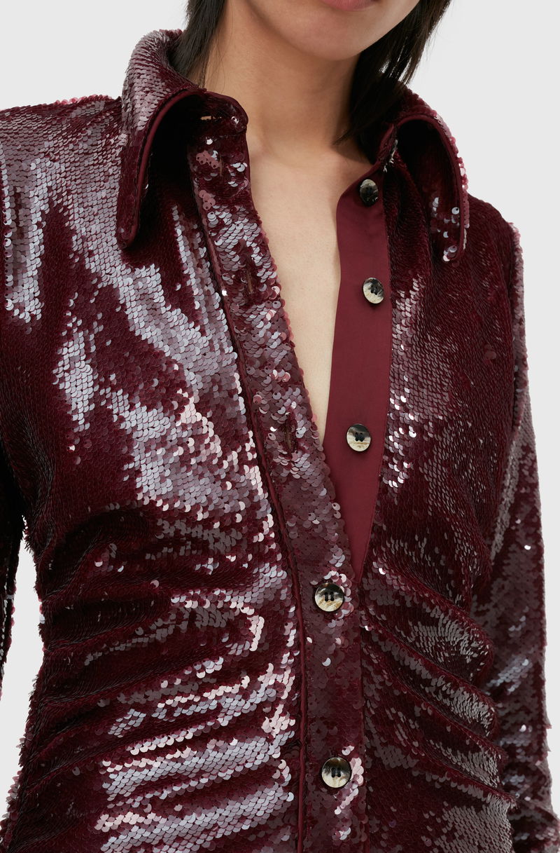 ganni sequin shirt dress GANNI Sequins Shirt Mini Dress