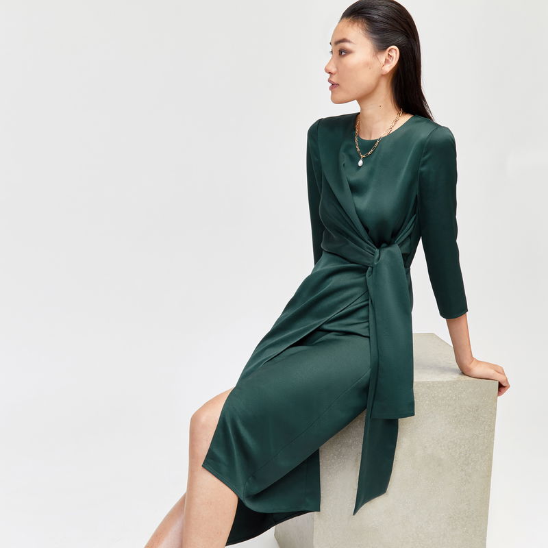 warehouse green silk dress solid color satin slip dress IFAUN Green / S main image 1