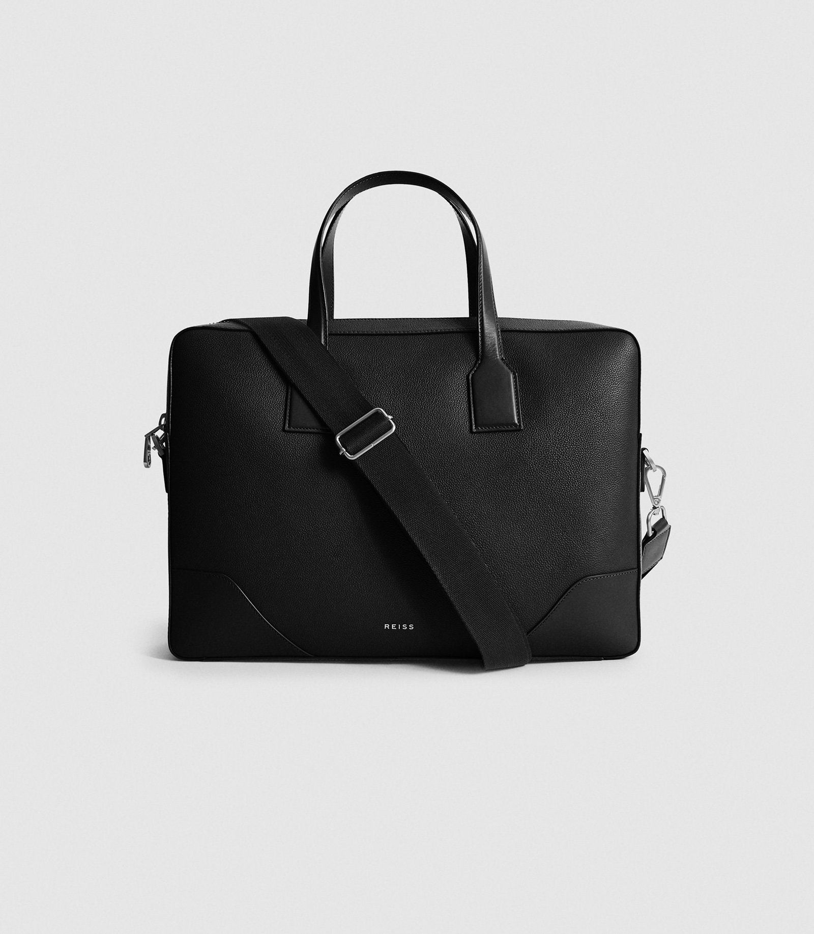 REISS Elliott Leather Briefcase in Black | Endource