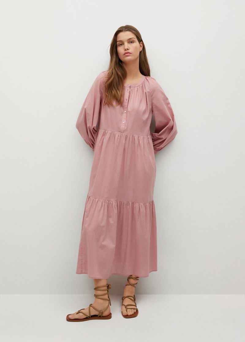 white christmas dresses Colette Ruched Ruffle Cotton Layered Dress main image 1