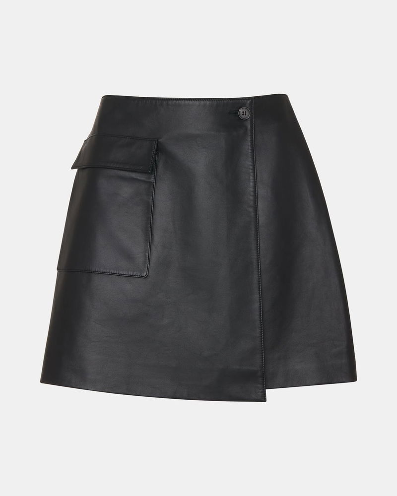 Short Black A-Line Leather Skirt, Whistles