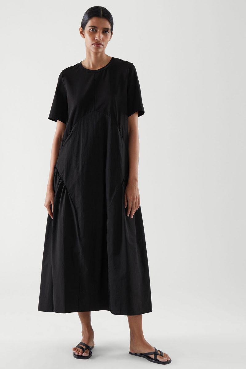 cos pleated midi t-shirt dress Paneled Silk Midi T-shirt Dress