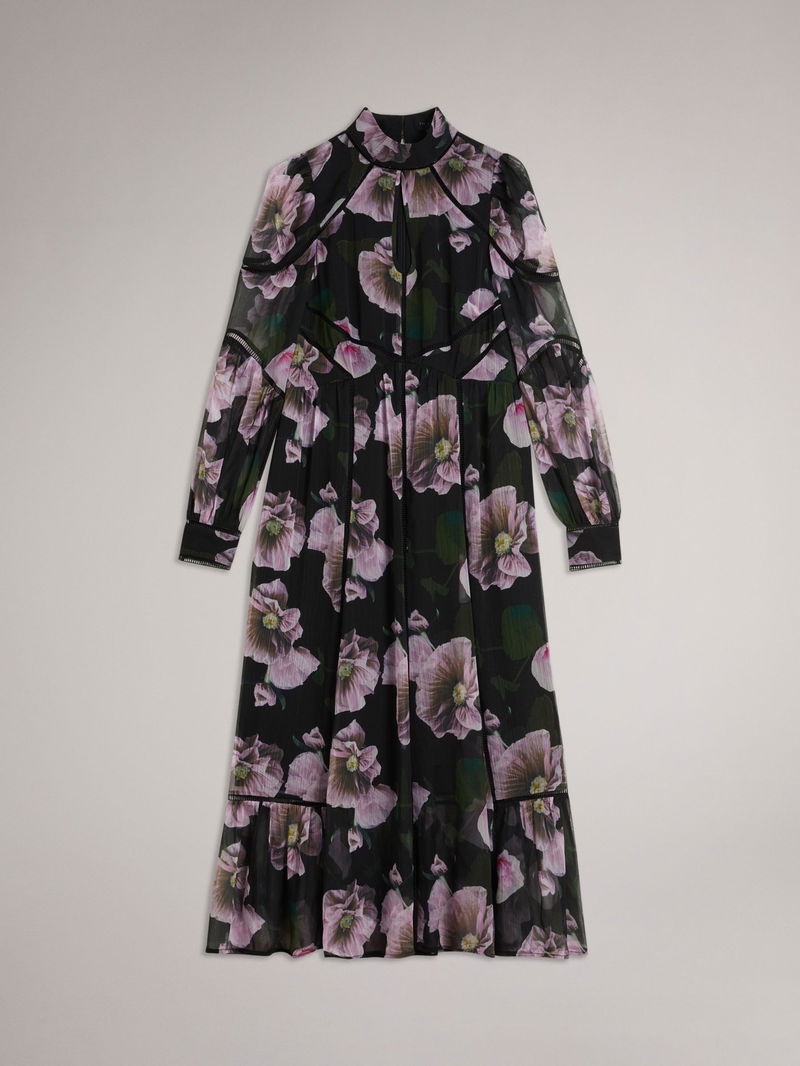 TED BAKER Pohlley Floral Chiffon Midi Dress | endource