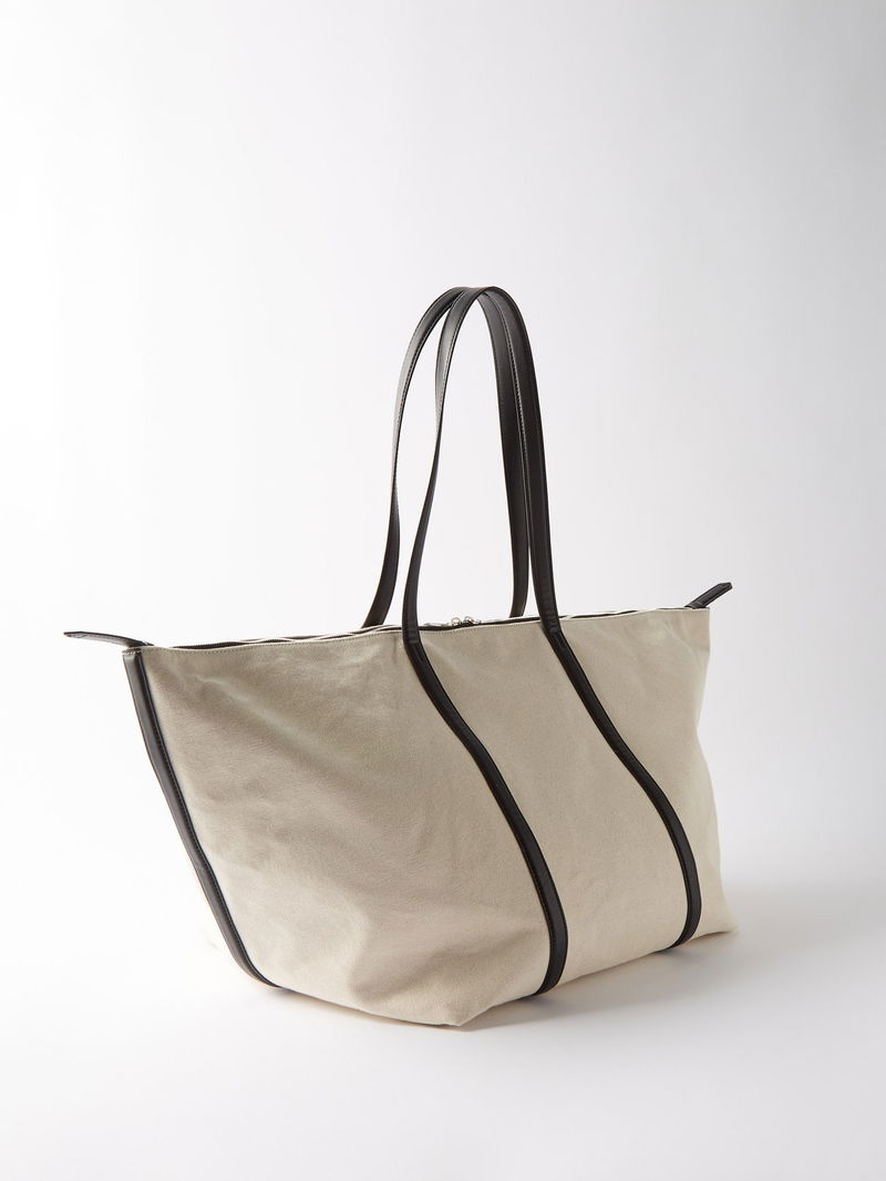 Leather Trimmed Canvas Tote Bag in Black - Toteme