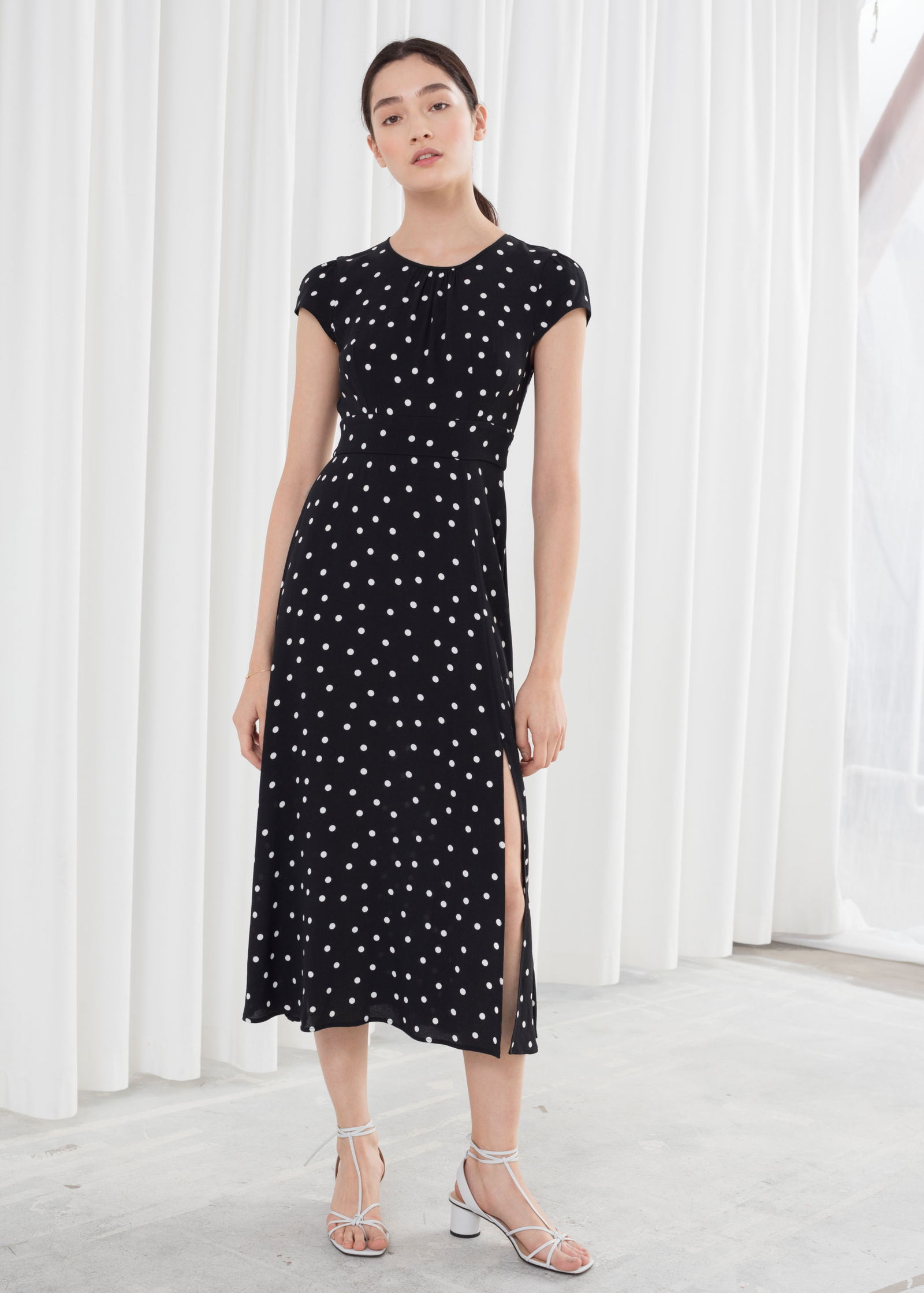 green emerald velvet dress Rihoas Women's Polka Dot Tie-Neck Midi Dress, Green / XL
