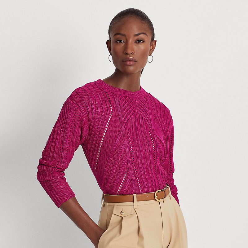 Pointelle Knit Crewneck Sweater