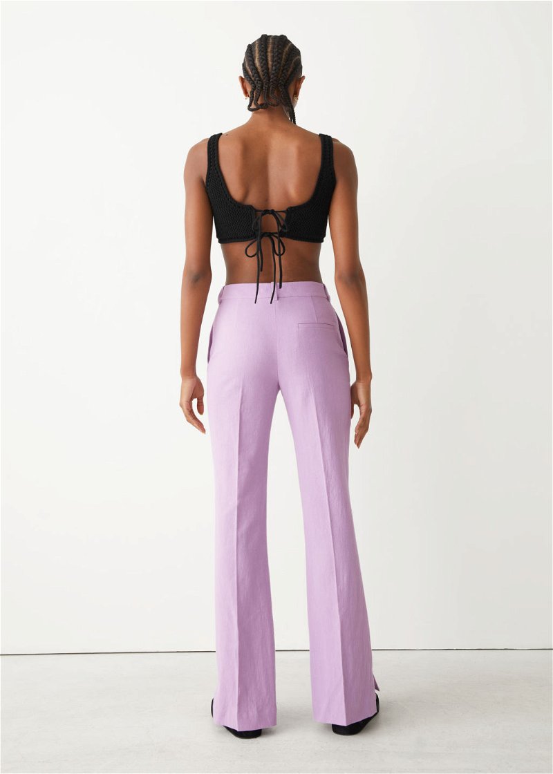 arkitaip - The Clara Flared High-Rise Linen Trousers in lavender