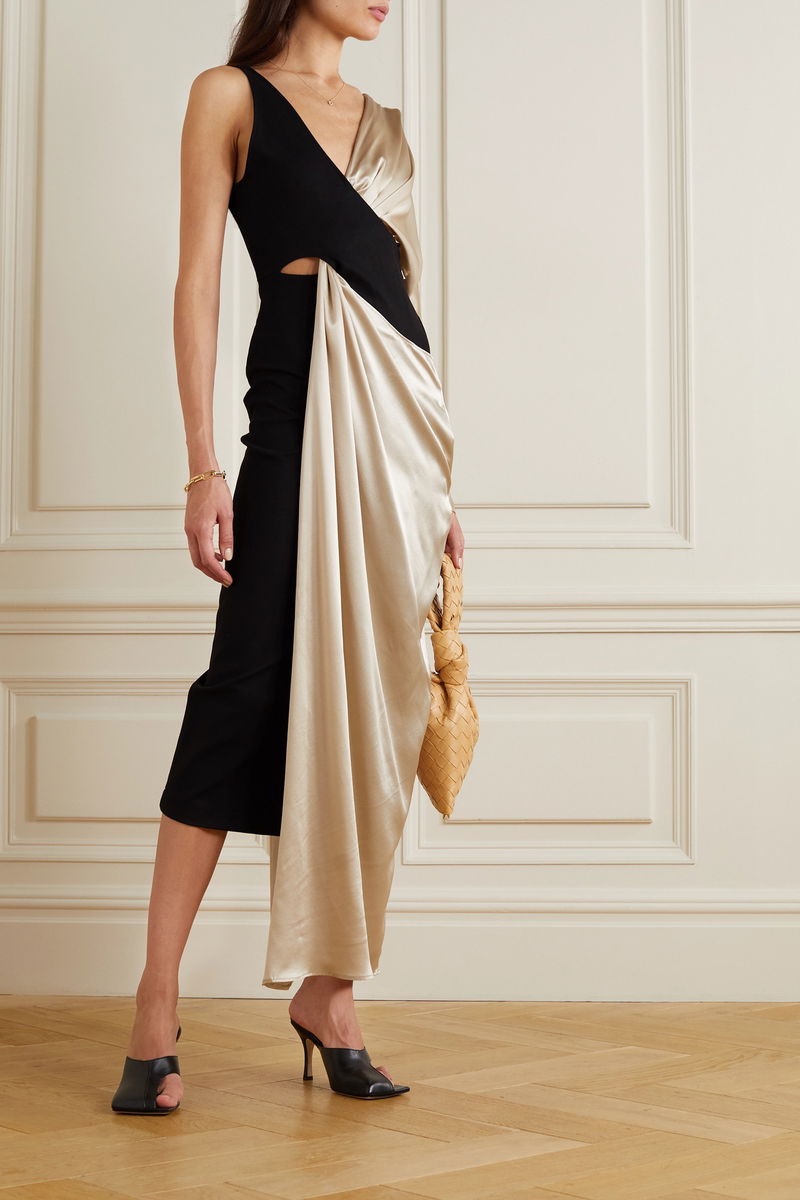 ARTCLUB Assisi Asymmetric Draped Silk-Satin And Piqué Dress in