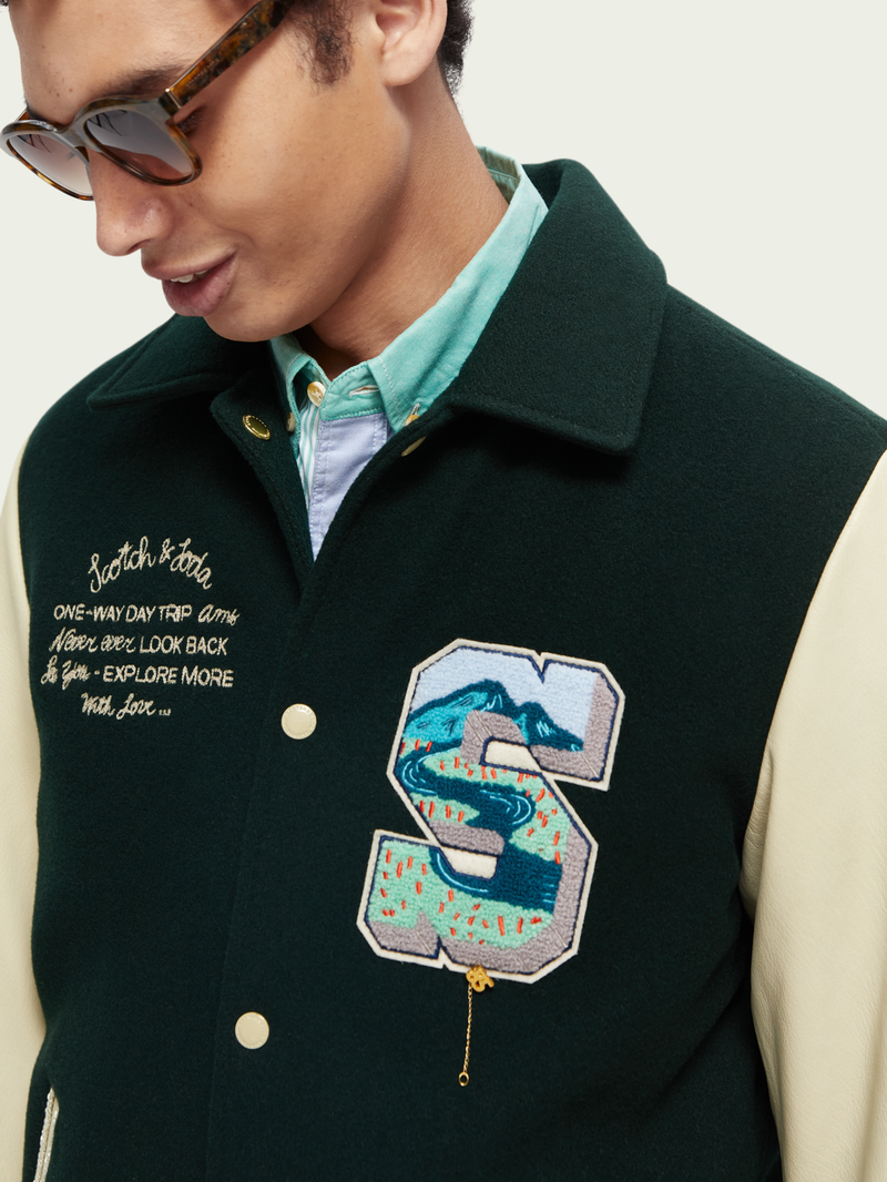 SCOTCH SODA Wool And Leather College Varsity Jacket endource