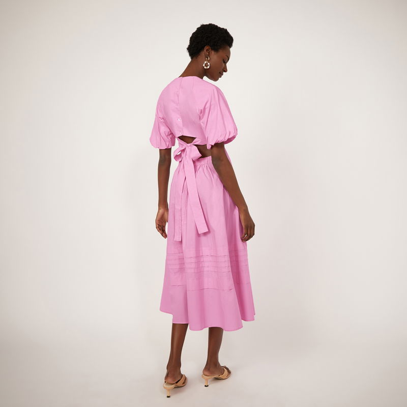 white christmas dresses Pink Puff Sleeve Zola Midi Dress main image 1