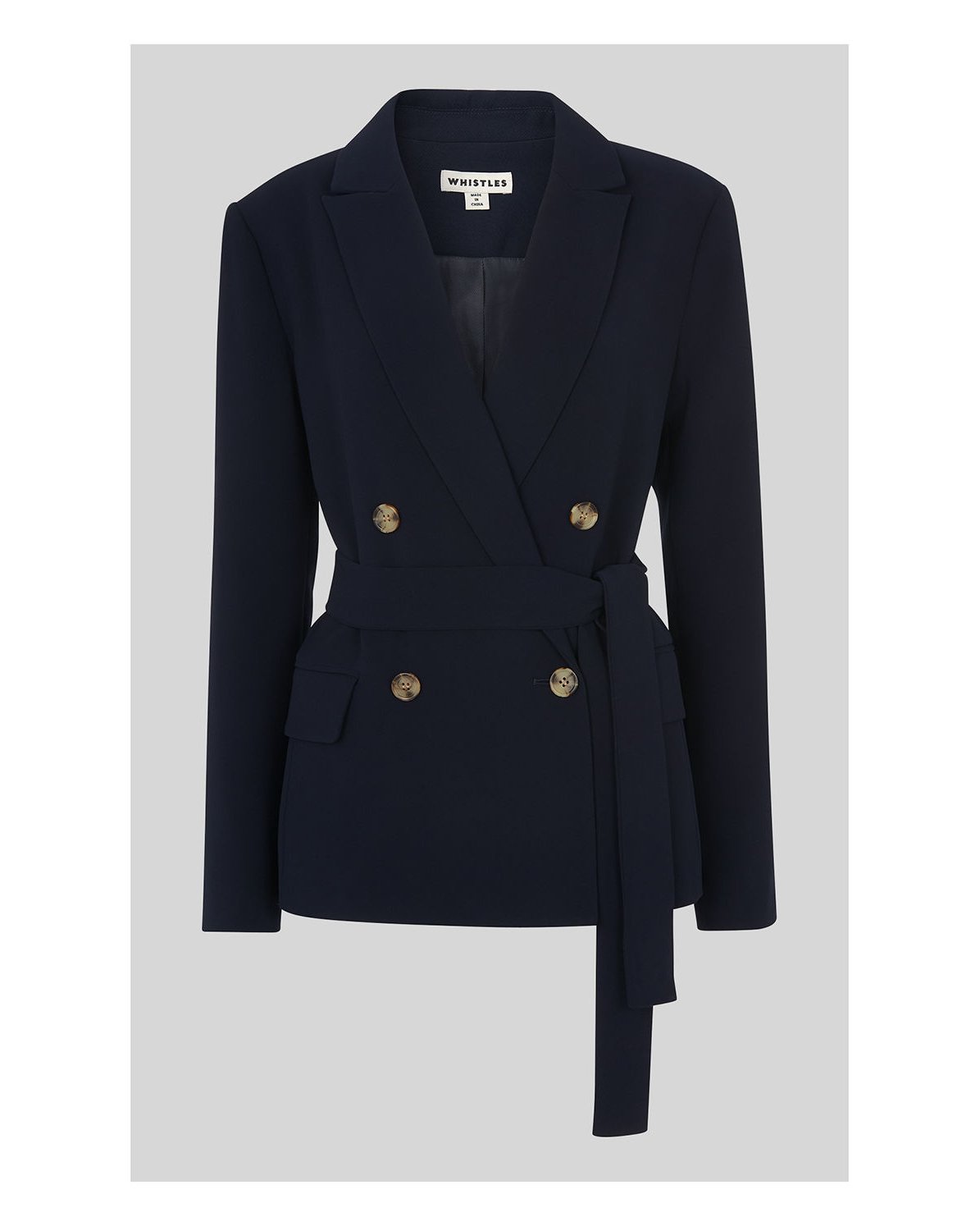 WHISTLES Belted Double Breasted Blazer in Navy | endource
