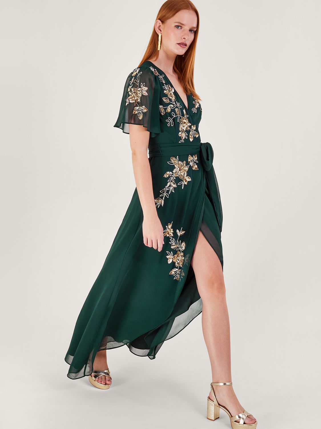 monsoon green embellished dress Sarah Wrap house of wu