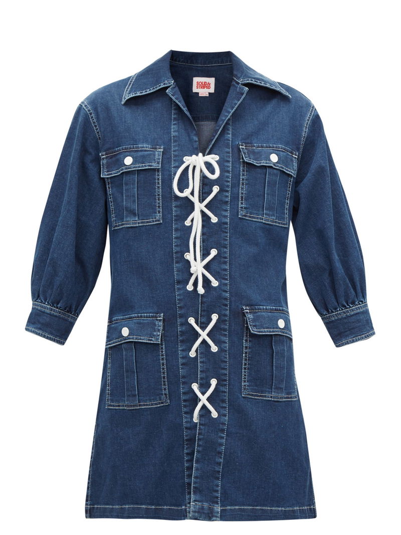 SOLID & STRIPED Lace-Up Denim Mini Shirt Dress | endource