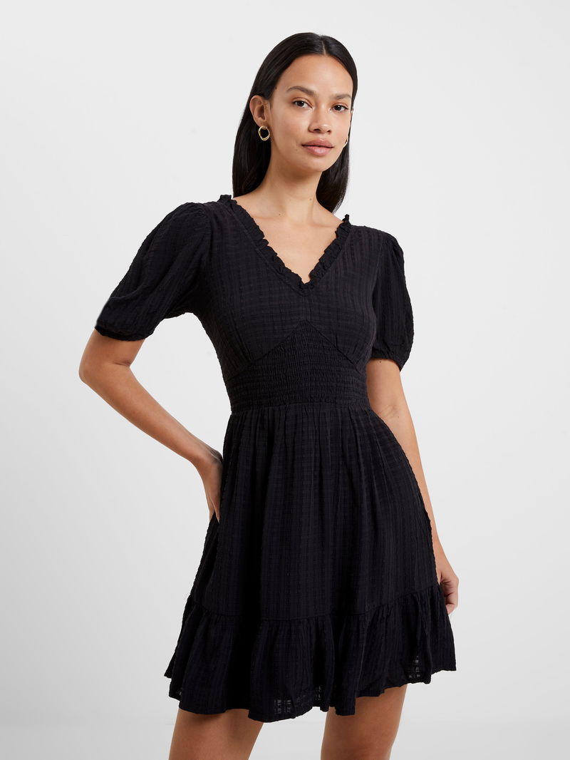 FRENCH CONNECTION Birch Seersucker Puff Sleeve Gingham Mini Dress