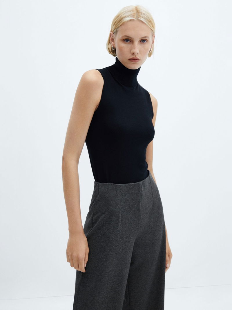 MANGO Marti Cropped Cullote Trousers in Dark Grey | Endource