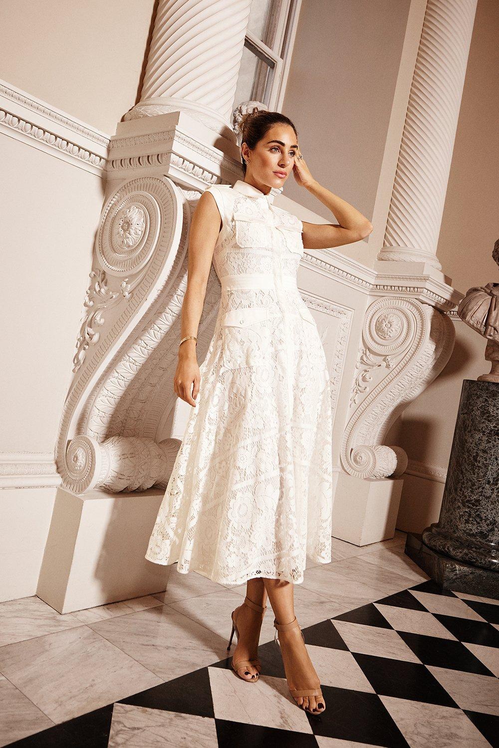 KAREN MILLEN Karen Millen x Lydia Millen - Lace Military Midi Dress | endource KAREN MILLEN Karen Millen x Lydia Millen - Lace Military Midi Dress | endource