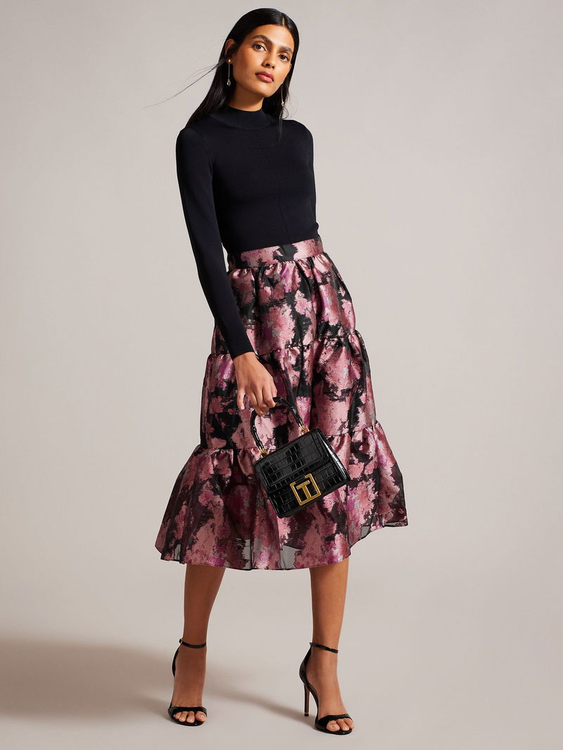 TED BAKER Kasymae Jacquard Midi Tiered Dress | endource