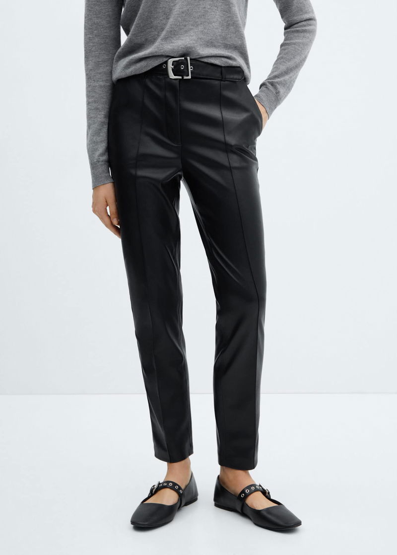 MANGO Leather-Effect Trousers With Belt endource