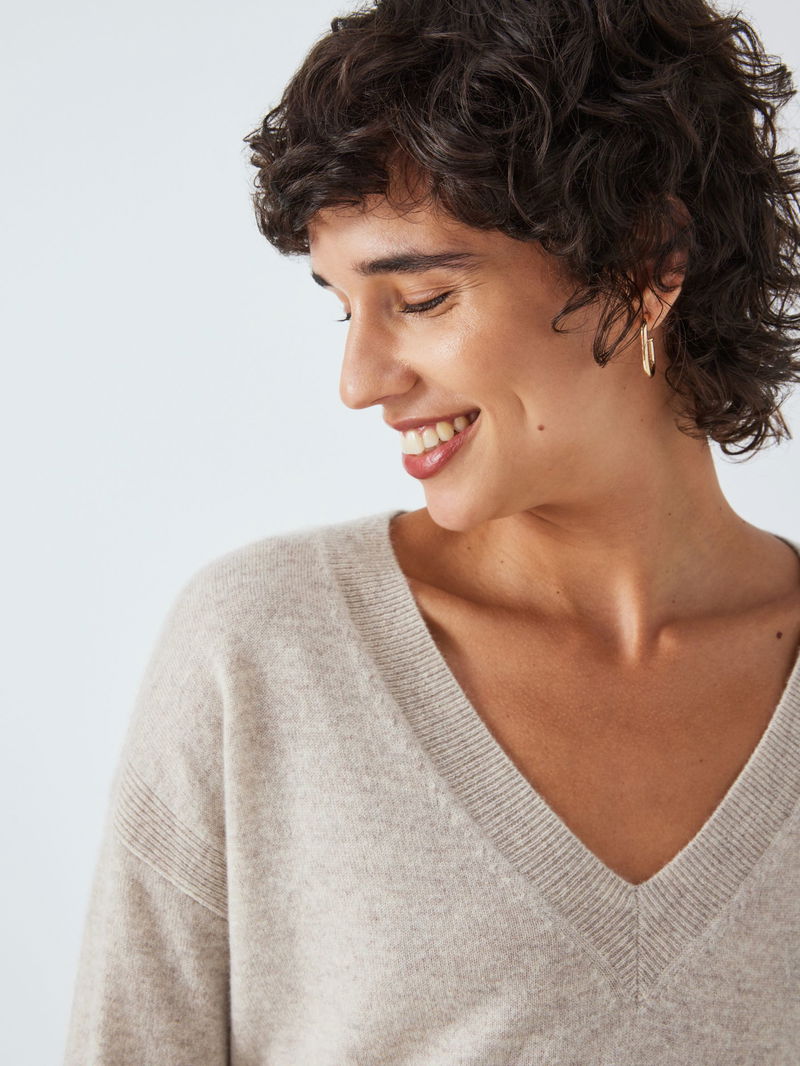 Pure Collection Cashmere V-Neck Jumper, Soft Oyster at John Lewis