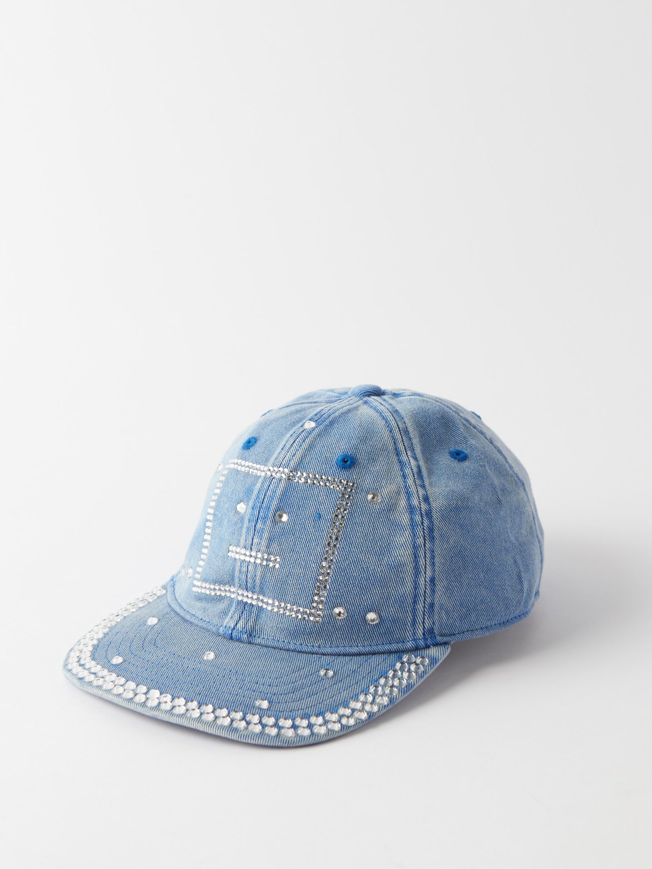 ACNE Studio Cunov  Blue Denim Cap with Rhinestone Accents Acne Studios Carliy Trafalgar Ripped Denim Baseball Cap  main image 4