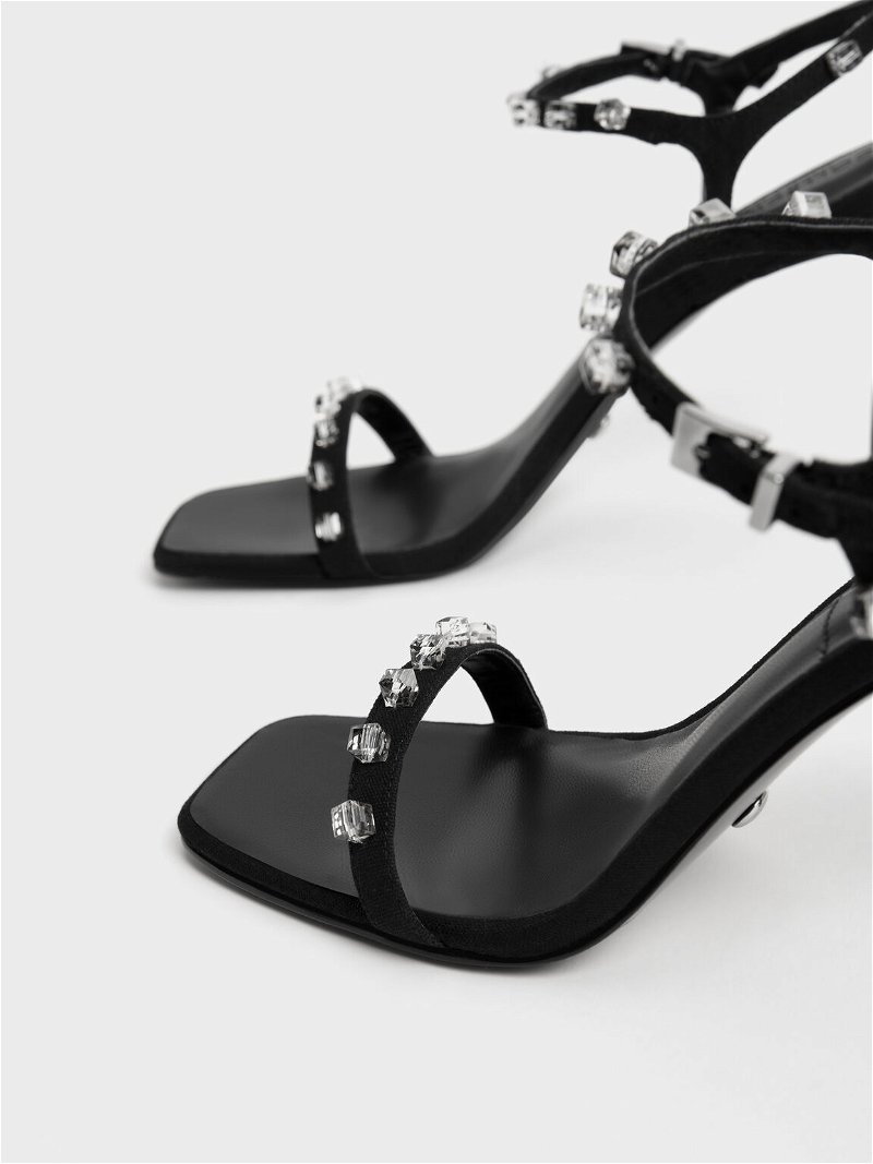 Black Pearl Embellished Strappy Sandals - CHARLES & KEITH TH