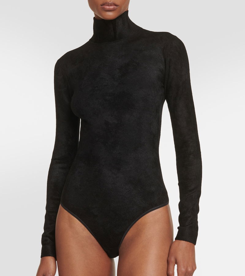 Alaïa Turtleneck Velvet Bodysuit in Blue