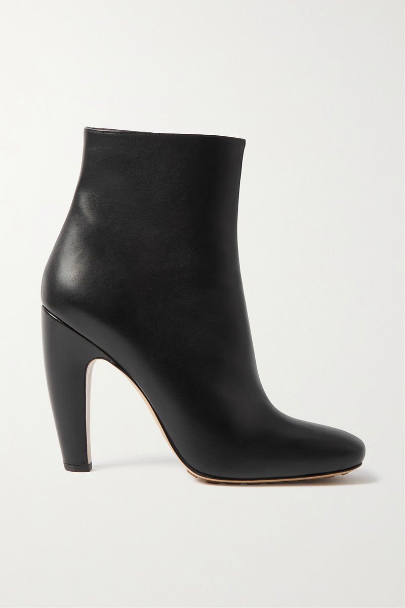 Black leather heeled ankle boot