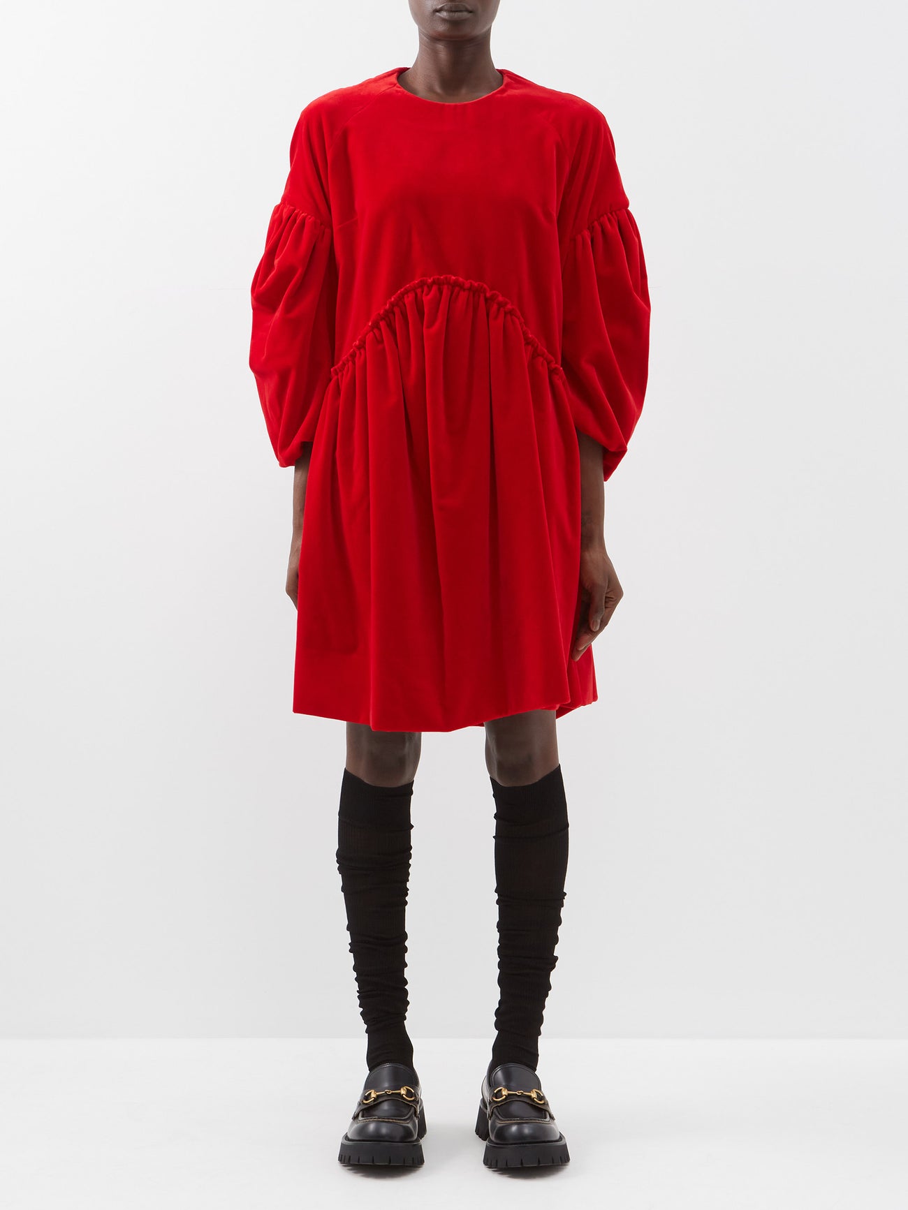 SIMONE ROCHA Puff-Sleeve Cotton-Velvet Dress | endource