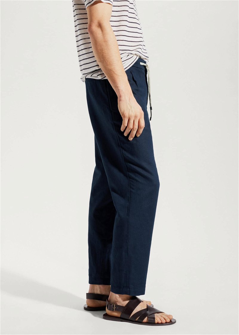John Lewis Tapered Linen Trousers, Blue Twill at John Lewis & Partners