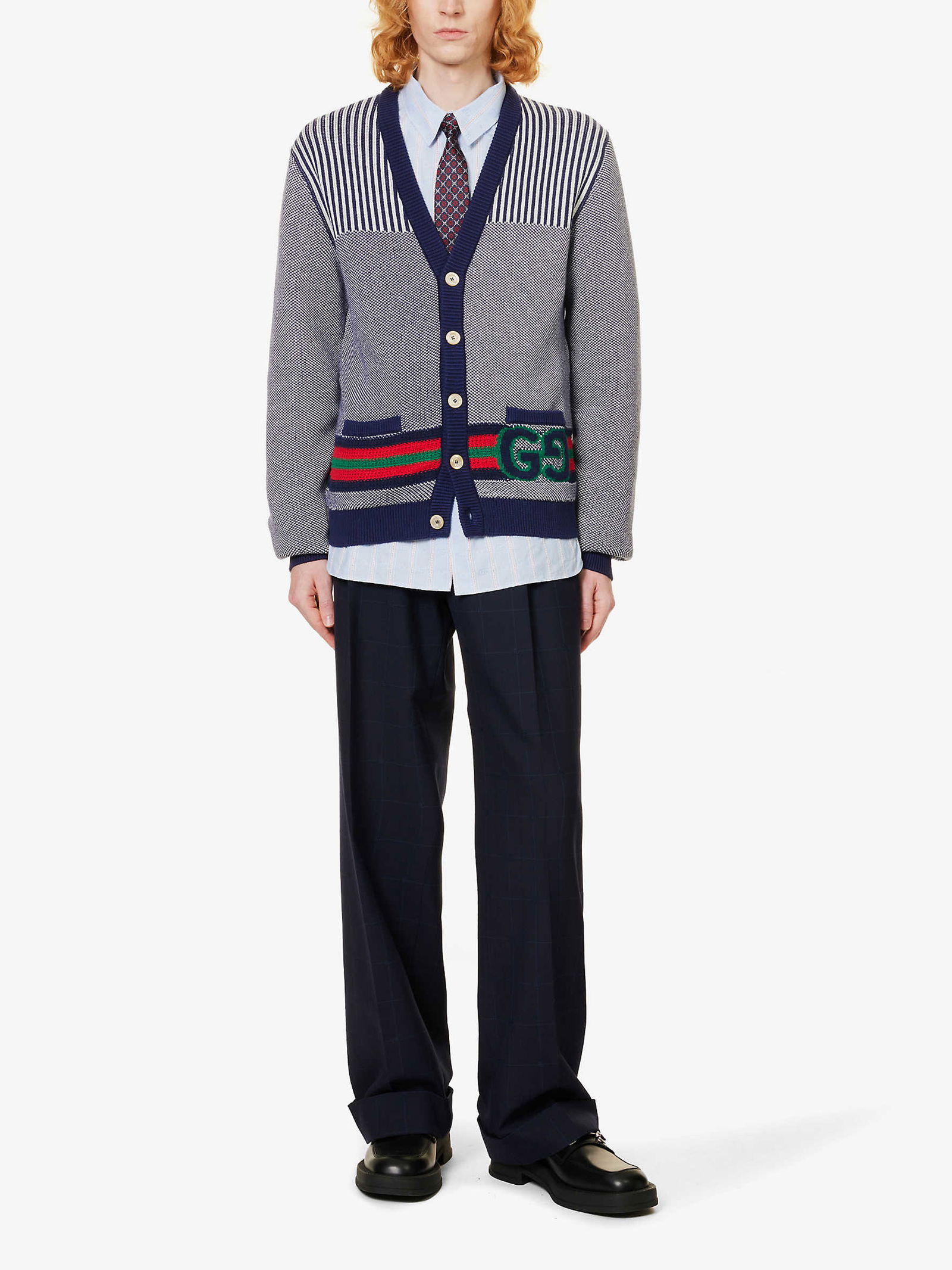 GUCCI V-Neck Monogram-Print Cotton And Wool-Blend Cardigan | endource