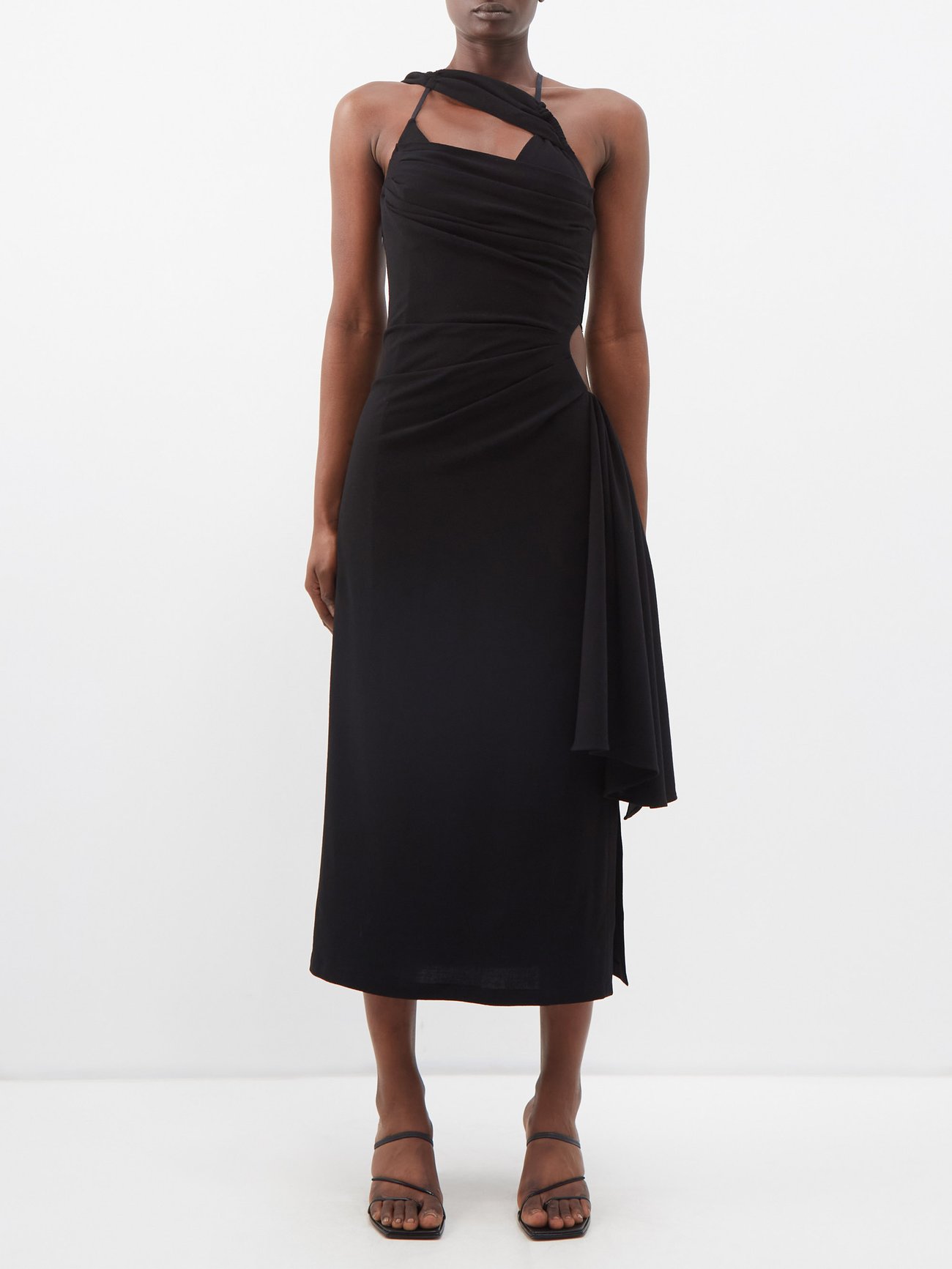 JACQUEMUS Abanada Side-Cutout Draped Wool-Blend Dress | endource