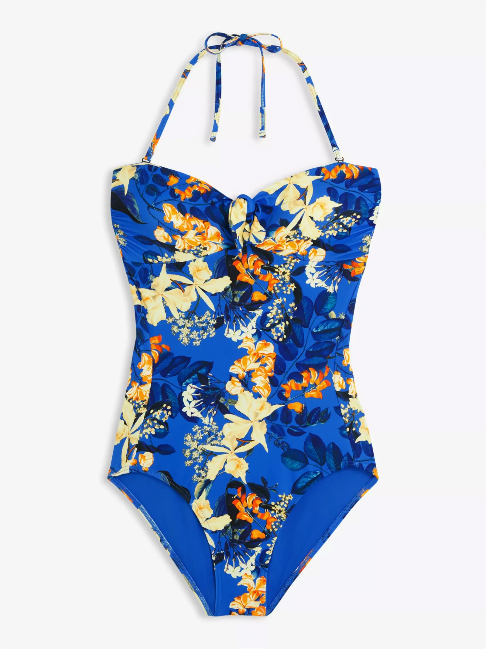JOHN LEWIS Paradise Knot Front Bandeau Swimsuit in Blue/Orange