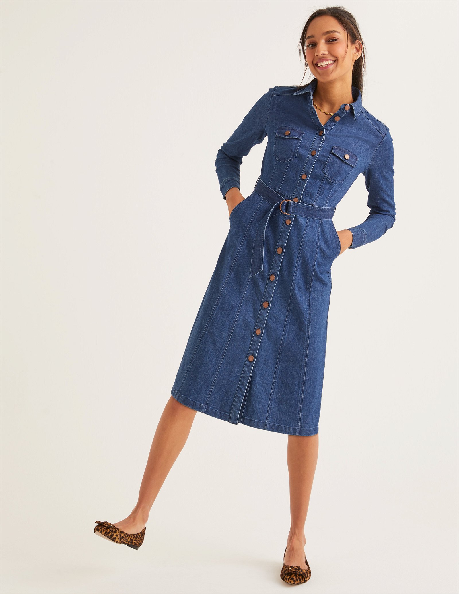 BODEN Lena Denim Shirt Dress in Mid Vintage Denim | Endource