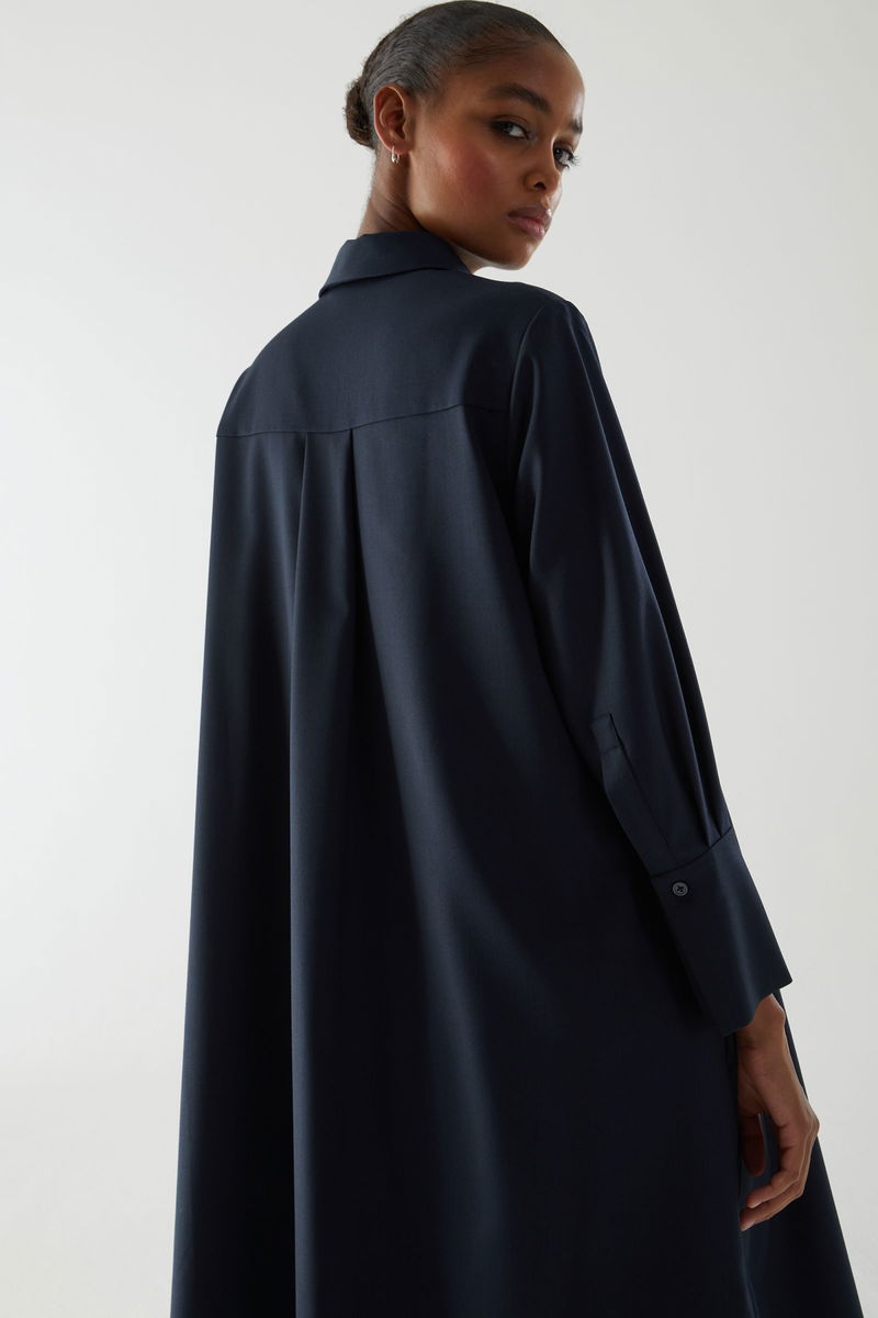 cos wool mix shirt dress COS Beige Wool Blend Oversized Collar Long Sleeve Midi Shirt Dress Size 8