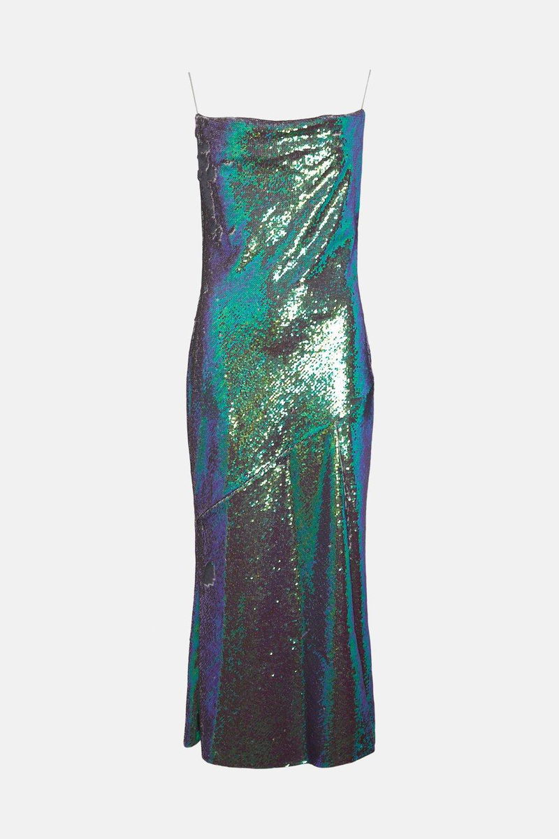 KAREN MILLEN Sequinned Drape Front Strappy Midi Slip Dress | endource KAREN MILLEN Sequinned Drape Front Strappy Midi Slip Dress | endource