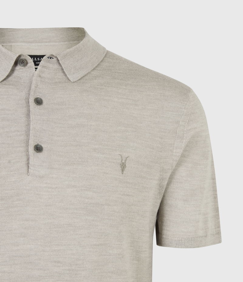 Allsaints Mode Merino Short Sleeve Polo Shirt In Biscuit Taupe Marl