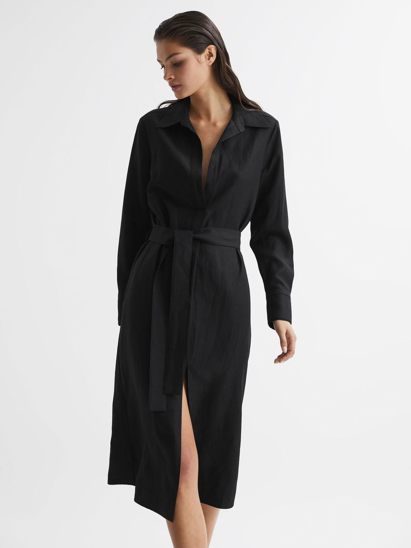 REISS Phoenix Midi Dress in Black | Endource