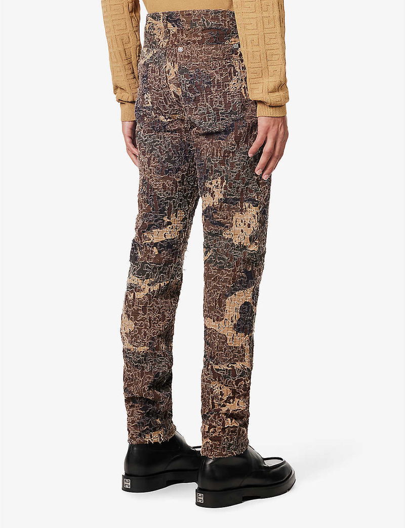 GIVENCHY Distressed Camouflage-Pattern Slim-Fit Straight-Leg Jeans