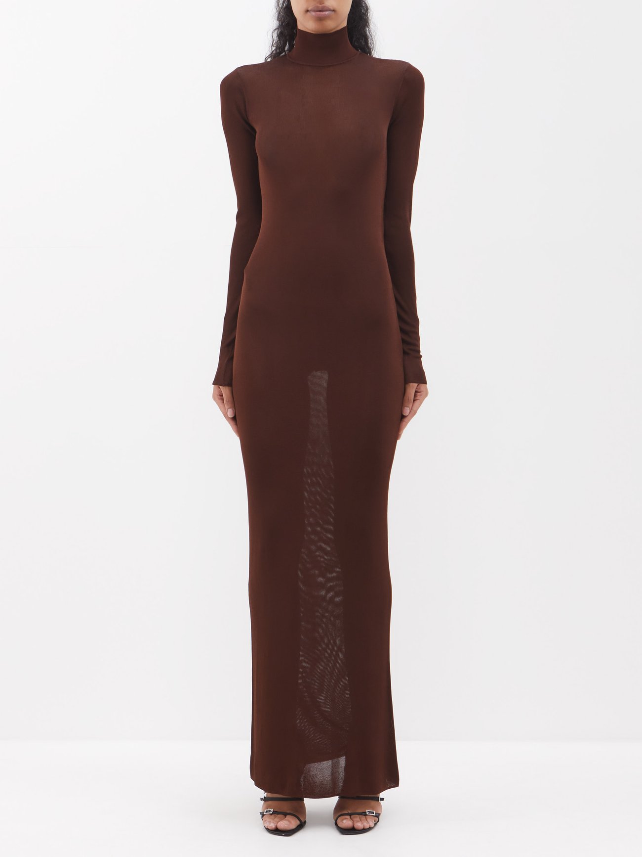 saint laurent brown dress 1990 Yves Saint Laurent Haute Couture Chocolate-Brown Silk & Lace Stra main image 0