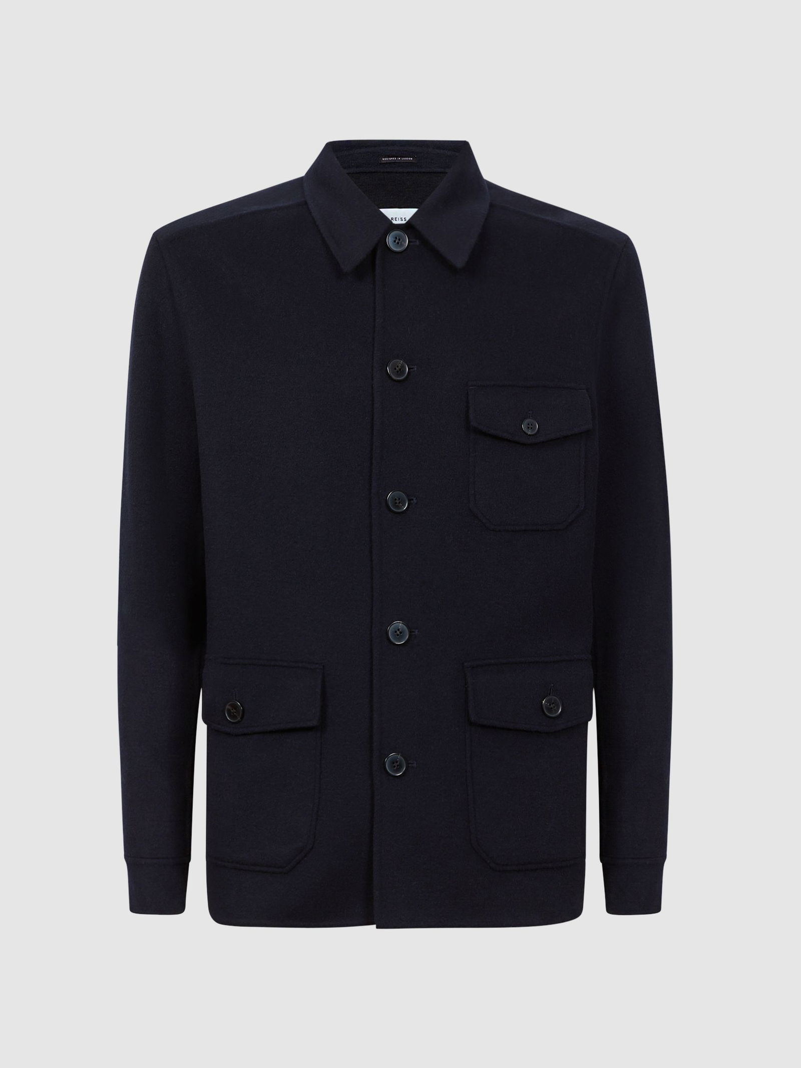 REISS Mast Wool Button Through Jacket in Navy | Endource