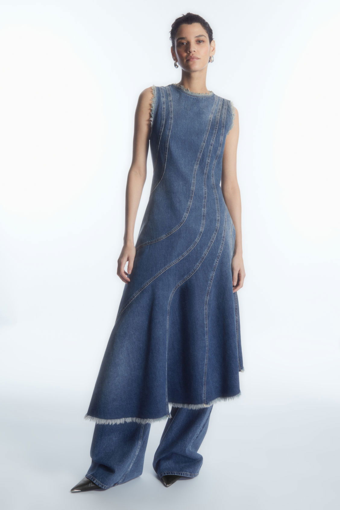 COS Asymmetric Panelled Denim Midi Dress